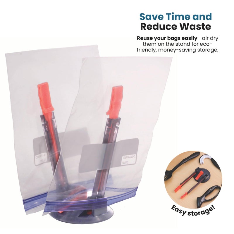 Jokari Suction Cup Fortified Baggy Rack 2 Pack For More Stability When Filling Plastic Freezer Storage Zip Lock Bags. Sturdy Clips Hold Containers Open to Pour Leftovers and Meal Prep Ingredients. - Image 4